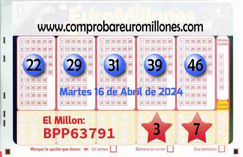 Resultados Euromillones del 16/04/2024