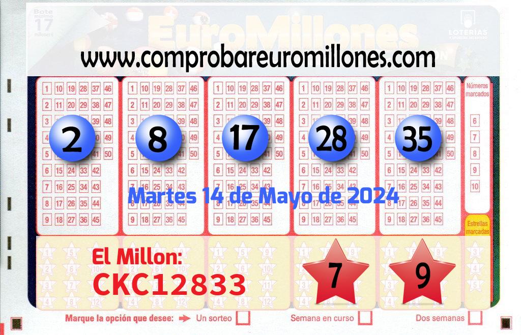 COMPROBAR EUROMILLONES - Martes 14 de Mayo de 2024 - Sorteo de hoy