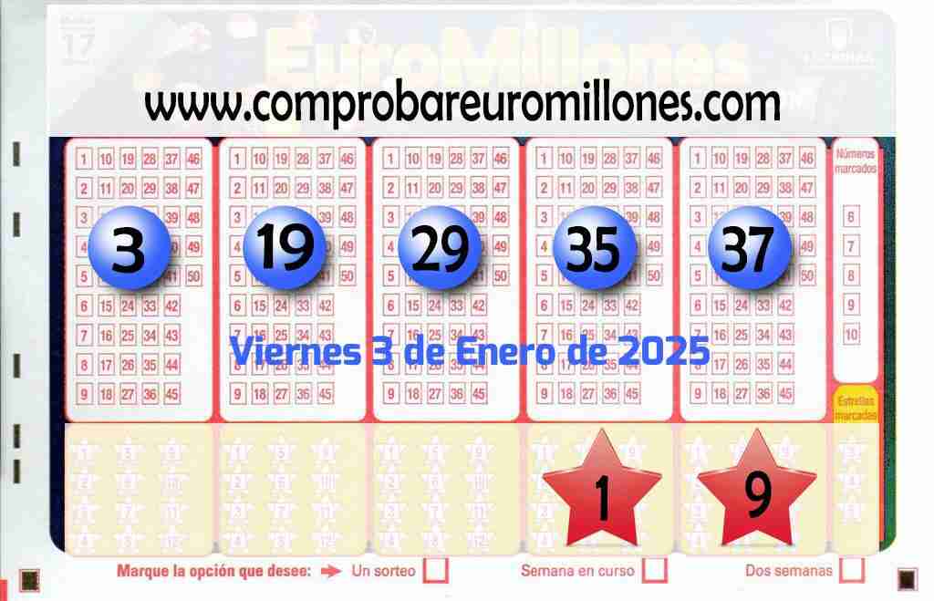 Resultados Euromillones del 03/01/2025